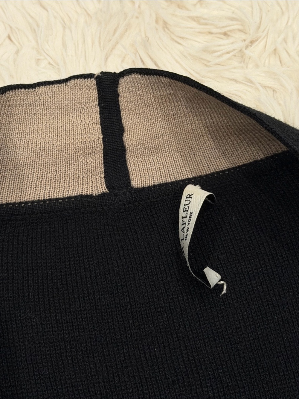 MM LaFleur O’Keeffe Sweater Coat Small Black Tan Wool Silk Cashmere Cardigan - Picture 9 of 10